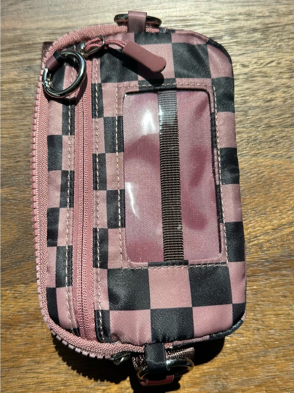 Pink and Black Checkered Phone Card Wallet Pouch Crossbody